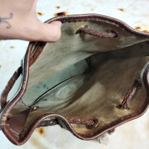 Vtg 70s/80s Genuine Leather Dooney&Burke Cottagecore Cinch Bucket Shoulder Bag - Picture 8 of 15